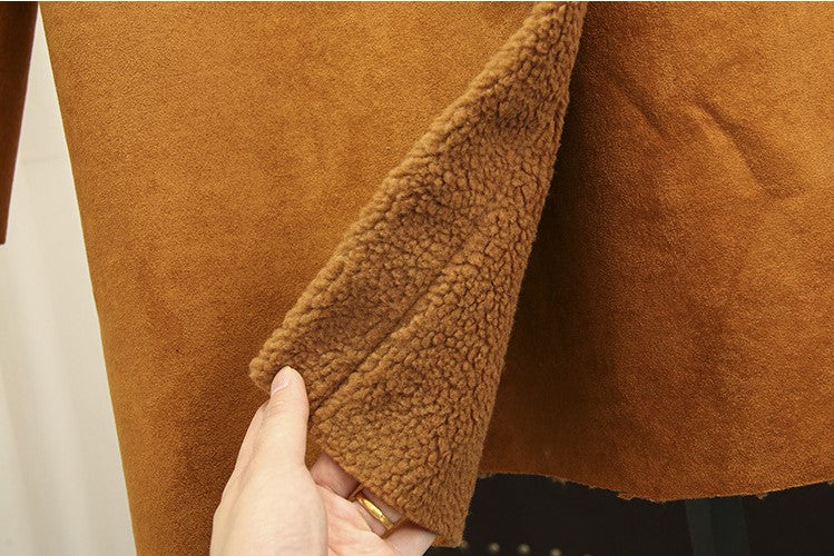 Mid-Length Suede Coat - WOMONA.COM