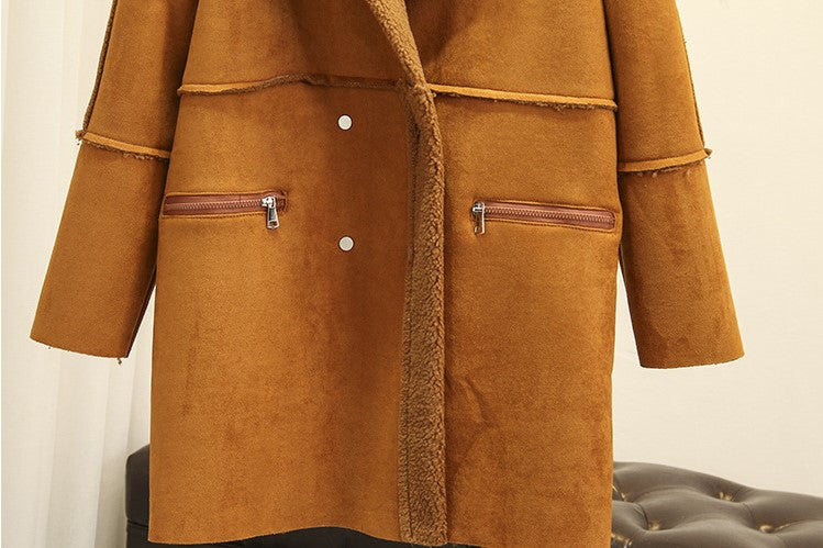 Mid-Length Suede Coat - WOMONA.COM