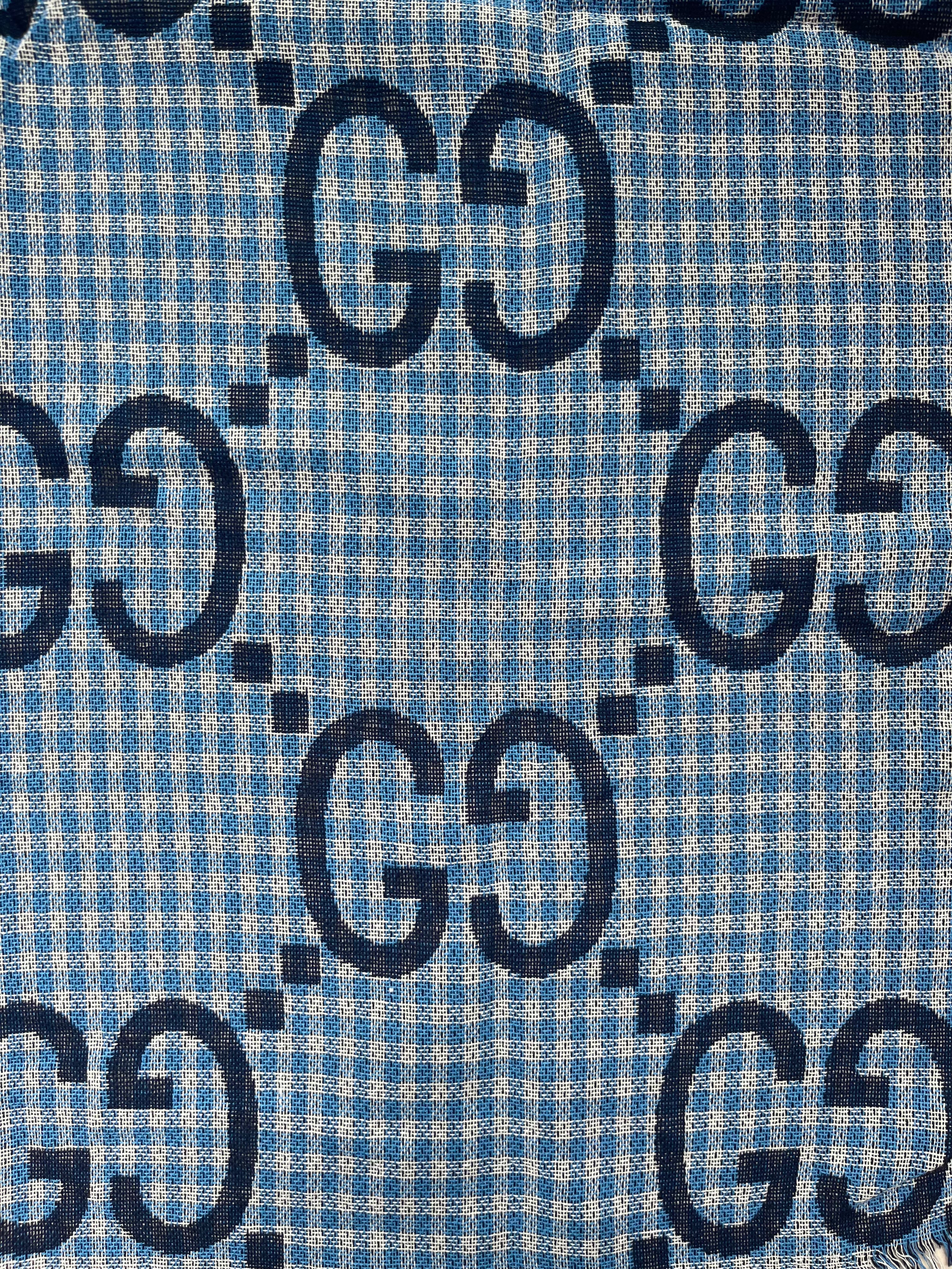 Blue GG Jacquard Designer Fabric for Custom DIY Sewing