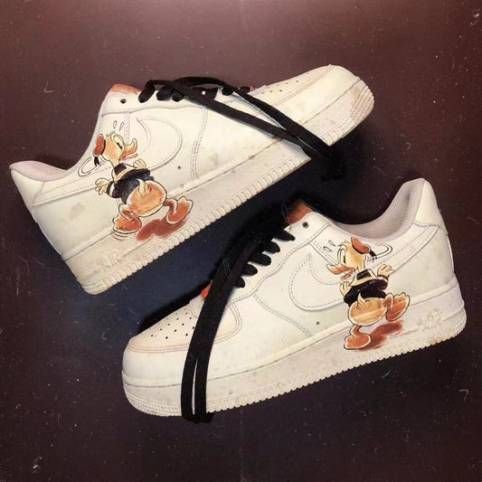 Custom Air Force 1 Cartoon Shoes Hand Painted Black and Grey