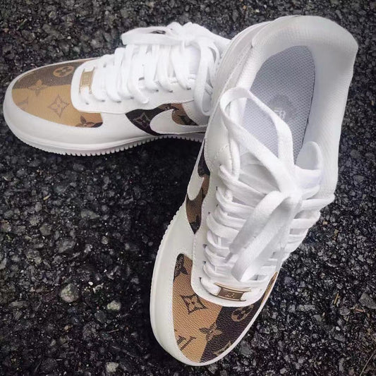 Brown Full LV Leather Air Force One Custom Sneaker for Man