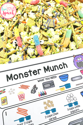 Make this Monster Munch recipe as part of your Halloween speech therapy activities.