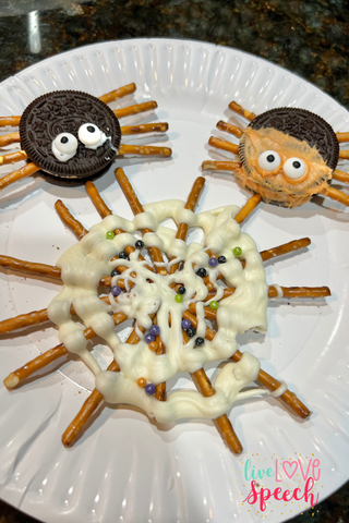 Your students and clients will love making these spooky spider cookies as a Halloween speech therapy activity.
