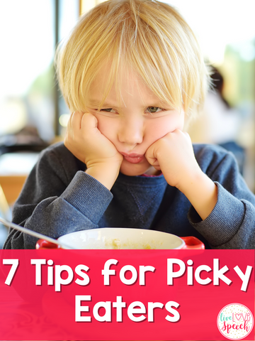 Have picky eaters in your life? These 7 tips will help your picky eaters feel more confident about trying out new foods. From Visual Recipes your kiddos can help make to fun ways to prepare food, your kiddos will be excited to try new foods. You will love watching their confidence grow as you implement these tips into your daily routine. Before you know it you will have less picky eaters, and everyone will be excited for snack or meal time. #livelovespeech #pickyeaters #howtogetyourkidstotrynewfood #tryingnewfood #snacks #mealsforpickyeaters