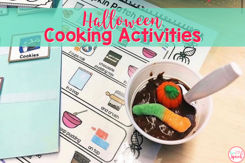 Teach a variety of language and comprehension skills with these Halloween cooking activities for kids. These visual recipes provide step by step instructions that are easy for kids to follow. Perfect for cooking in the classroom, during speech and language therapy or at home.