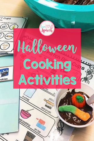 Teach a variety of language and comprehension skills with these Halloween cooking activities for kids. These visual recipes provide step by step instructions that are easy for kids to follow. Perfect for cooking in the classroom, during speech and language therapy or at home.