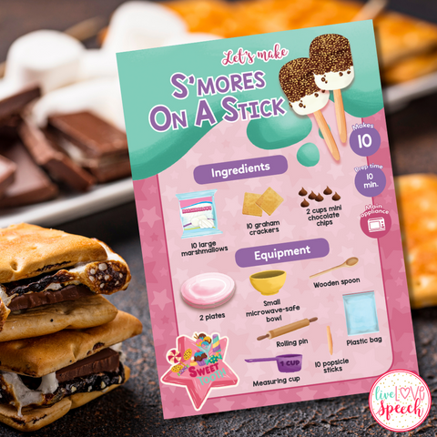 Smores on a Stick, Visual Recipe Card for Speech Therapy.