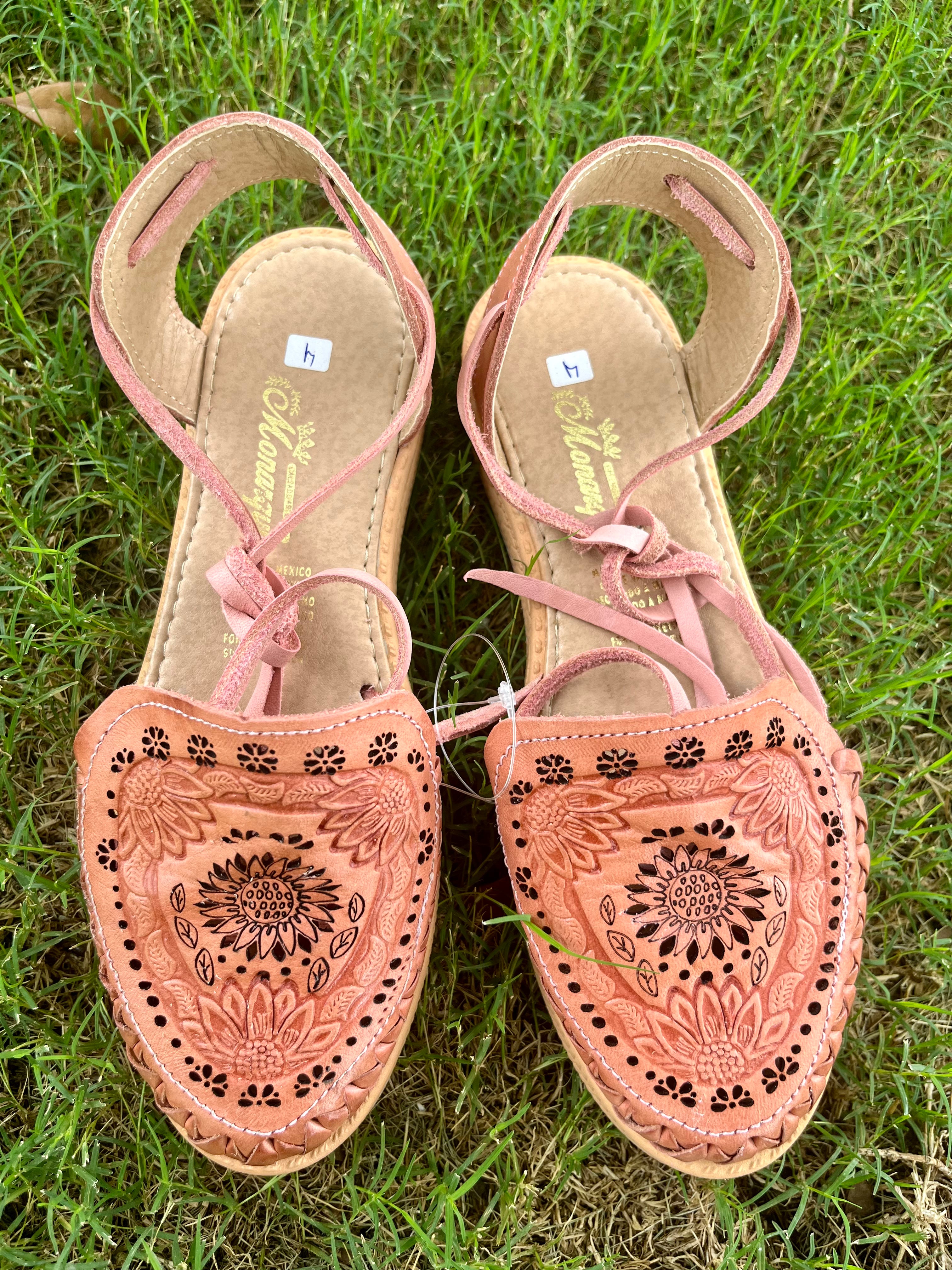 Rosalía Pink Lace Up Mexican Sandals Huaraches