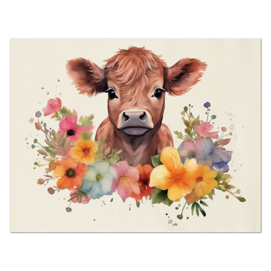 Highland Cow - Fabric Panel, Print, Floral, Farm, Nursery Décor