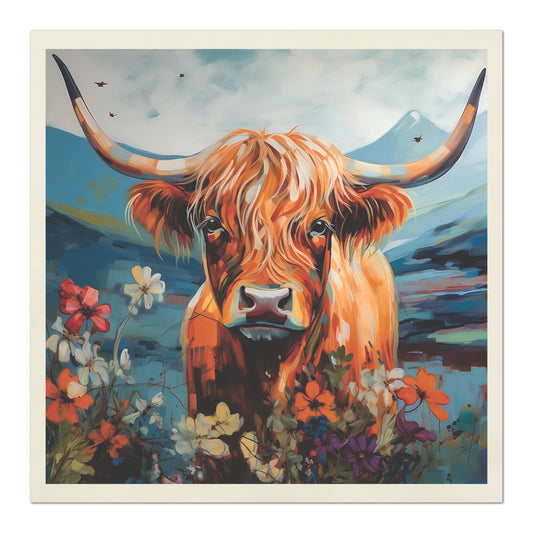 Highland Cow Fabric Panel Cow Quilt Block Square Fabric Panel for