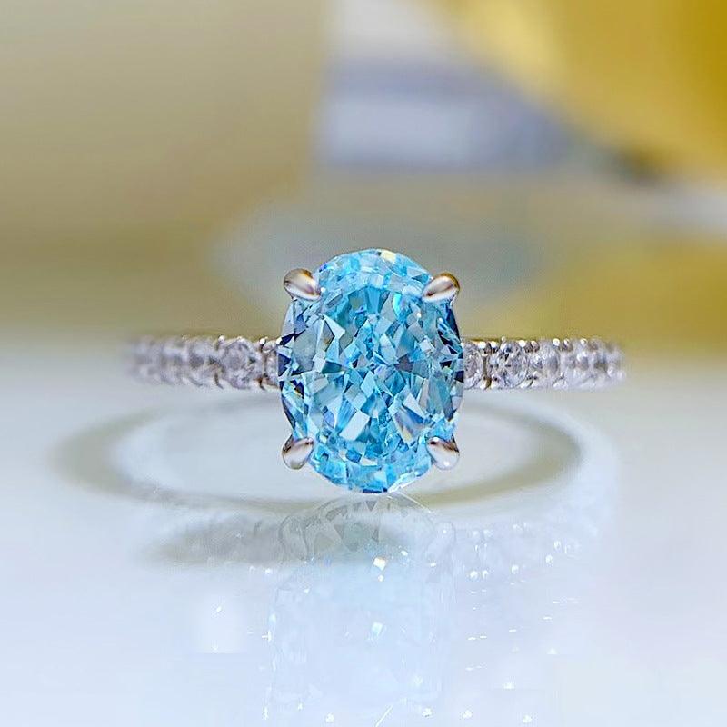 خاتم الماس البحر الأزرق  6 * 8 بيضاويRingsمجوهرات ميون