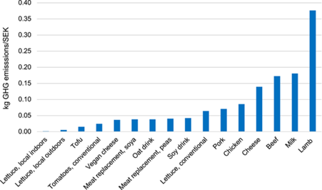 Graph demonstrating Co2 produced by different food sources