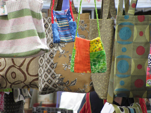 Old clothing turned into tote bags