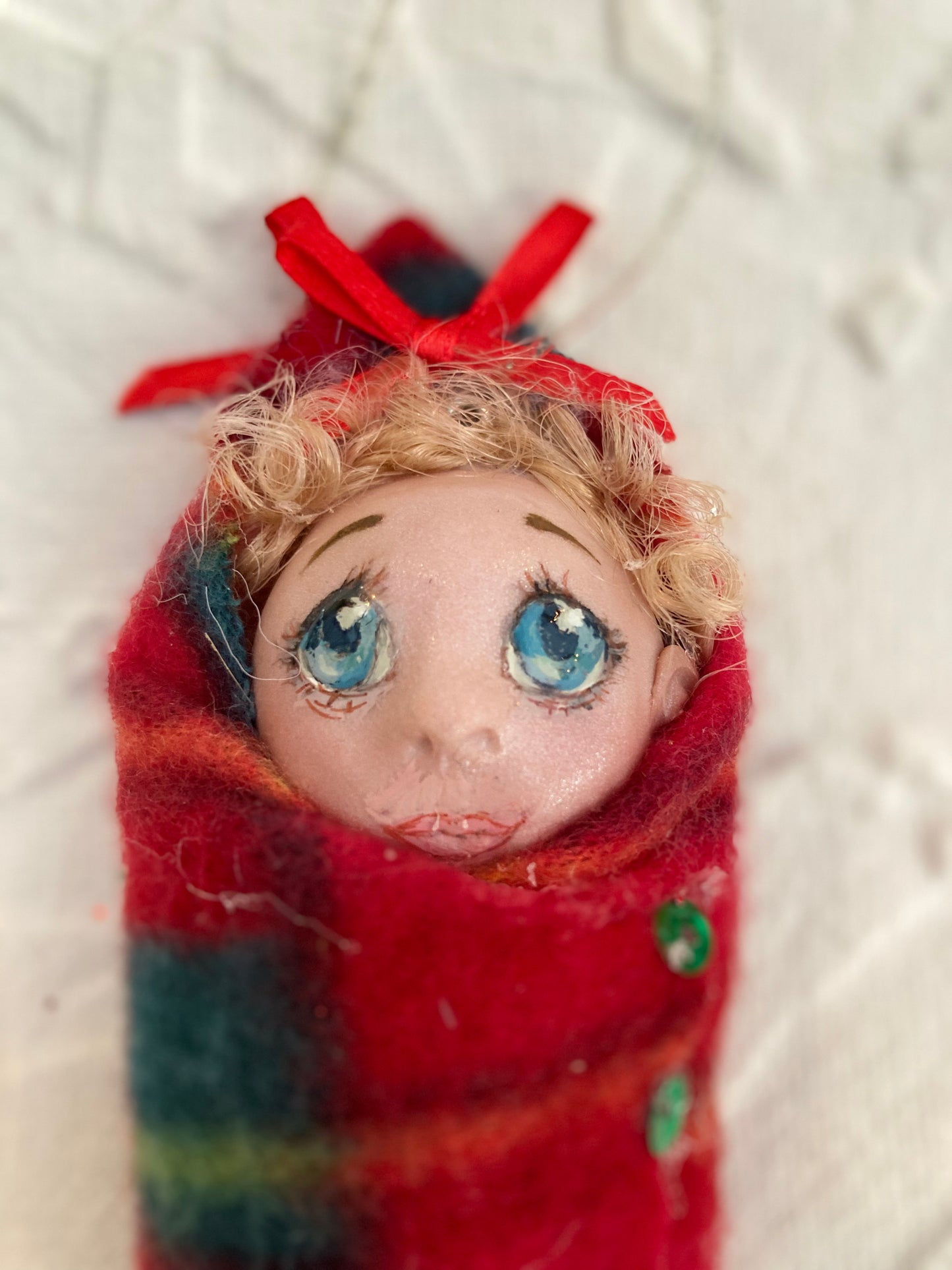Teensy, Handmade Christmas Doll Ornament by Ann Alexander Art