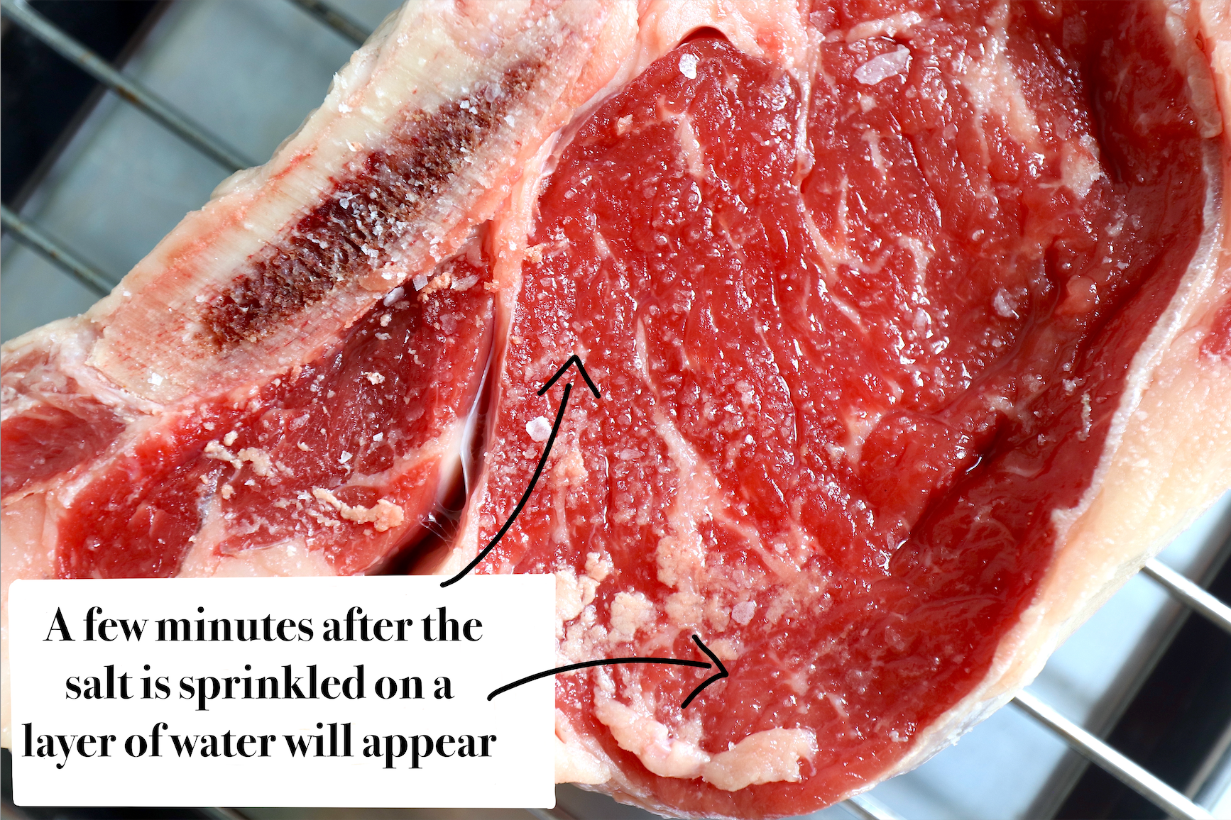 Water appeared on steak through osmosis