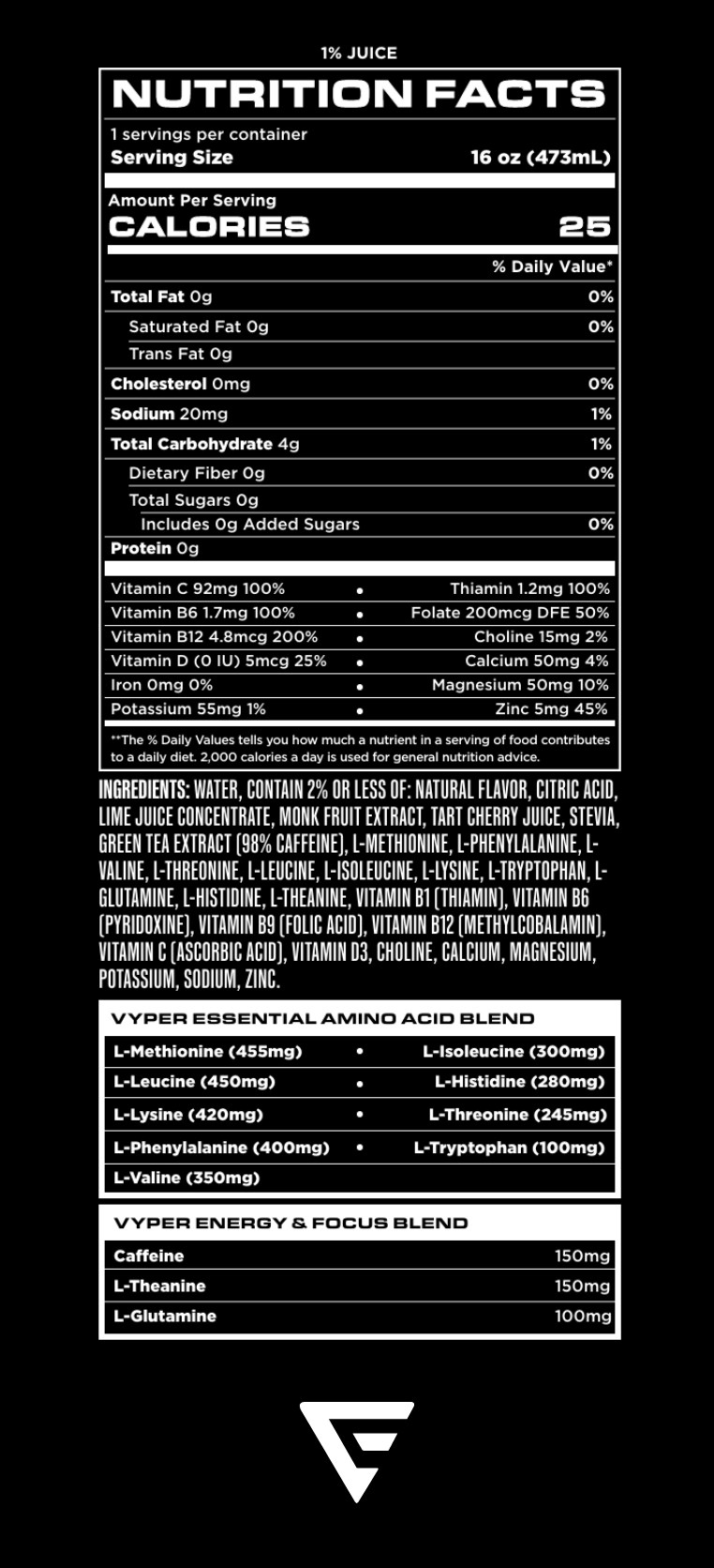 Vyper Energy Nutrition Label