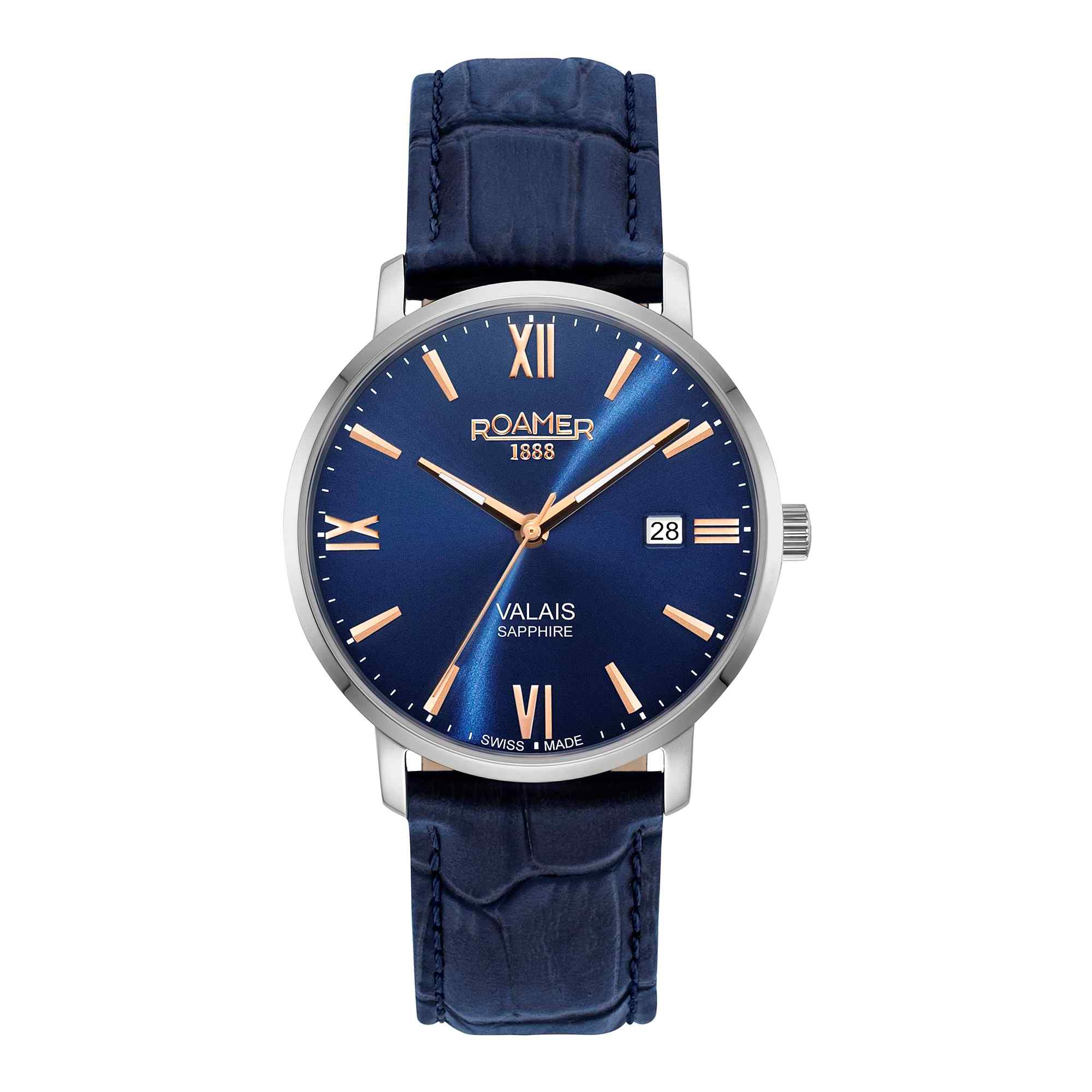 Photos - Wrist Watch Roamer 958833 41 43 05 Men's Valais Blue Leather Strap Wristwatch 
