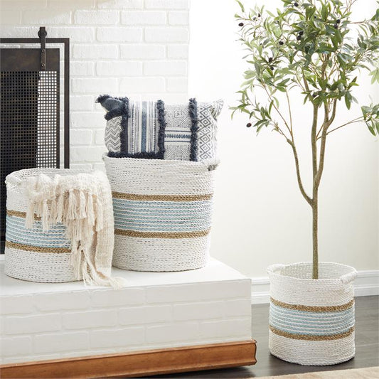 Grey Polyester Bohemian Storage Basket (Set of 2)