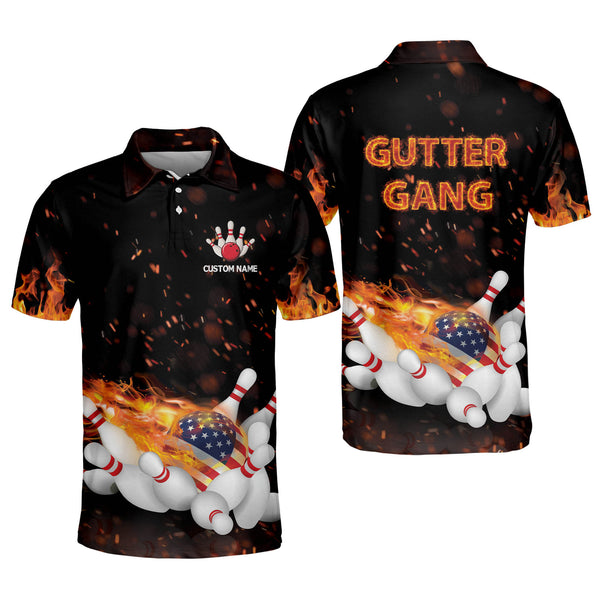 Tendpins Custom Flame Bowling Shirt for Men, Bowling Polo Shirts Short ...