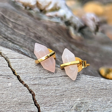 18 carat gold plated rose quartz stud earrings