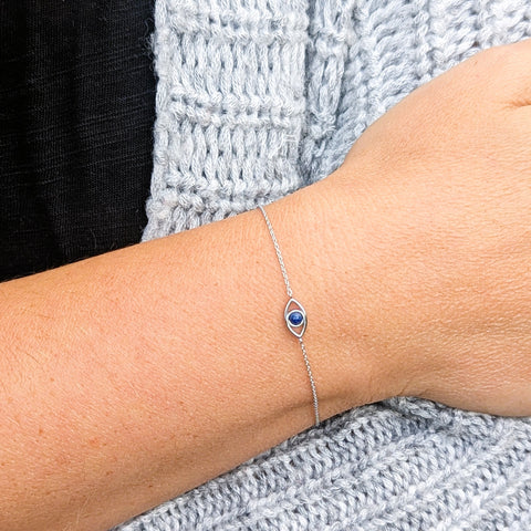 Lapis Lazuli Evil Eye bracelet white gold plated sterling silver