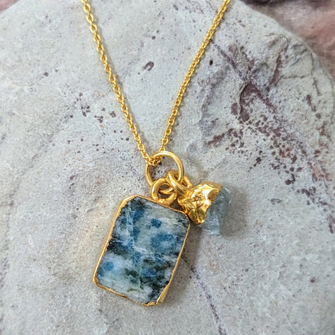 The Duo K2 and Aquamarine Gemstone Necklace - Gold Plated – Lapis London