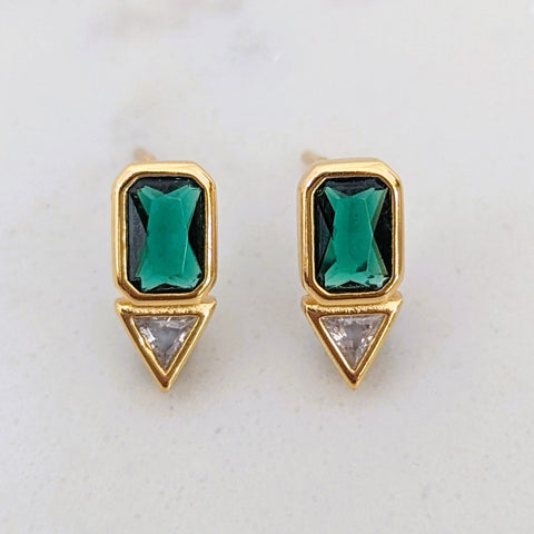 18 carat gold plated emerald stud earrings