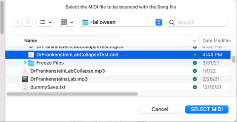 Compose - Bounce, select the MIDI file