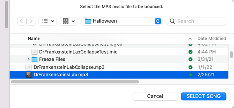 Compose - Bounce, select the music file