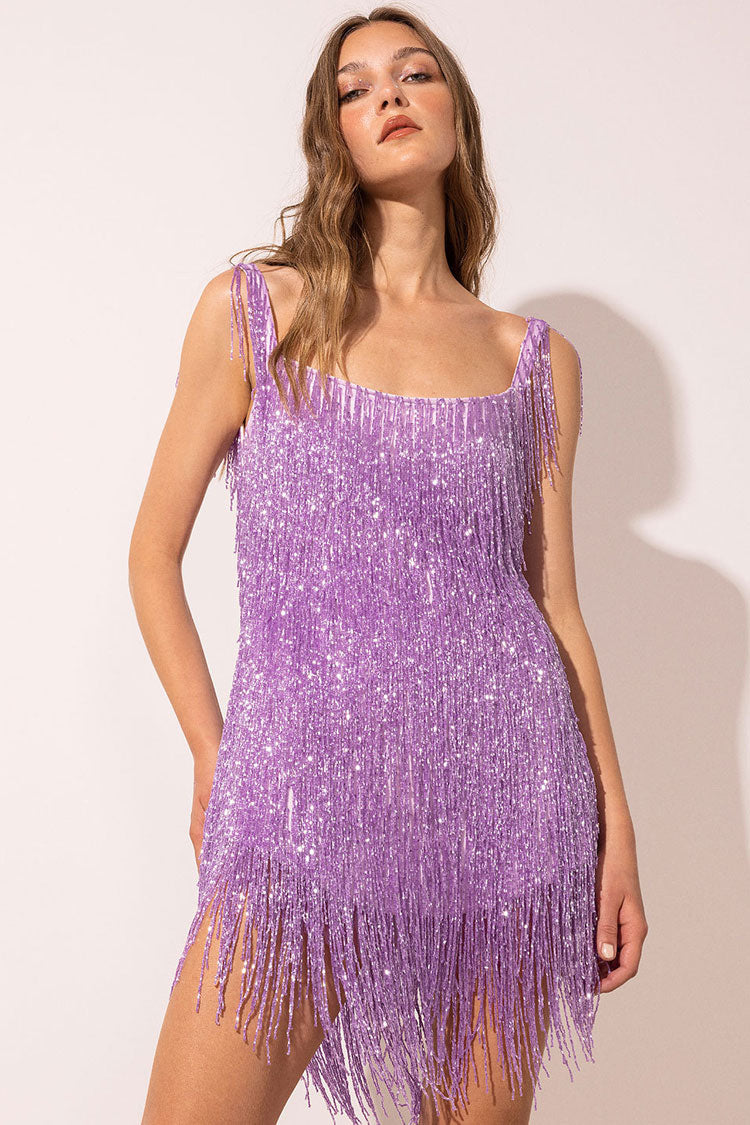 Sparkly Scoop Neck Sleeveless Gatsby Fringe Flapper Party Mini Dress – Violet (Copy)