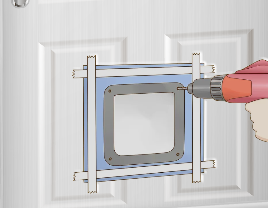 Drilling holes in a cat flap