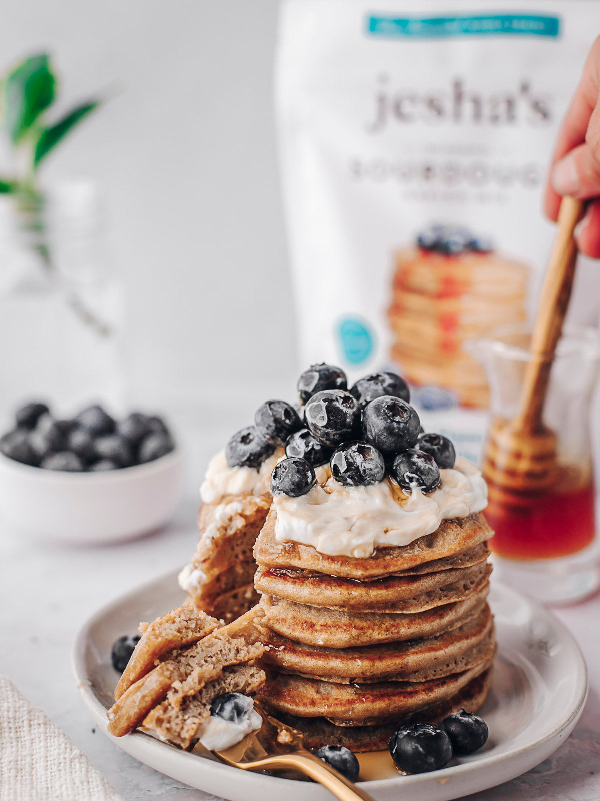 Sourdough Blueberry Pancakes and Honey