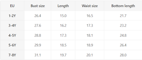 EURO INCHES 3-8 YEARS