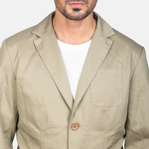 Men's Beige Poly-Cotton Blazer Jacket with inner Polyester Lining - The Jacket Lover - Beige Blazer Men