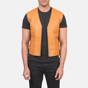 Men's Brown Tan Colour Leather Jacket Vest - The Jacket Lover