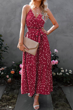 Polka Dot Tie-Waist Halter Neck Maxi Dress