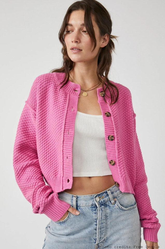pink barbiecore cardigan sweater