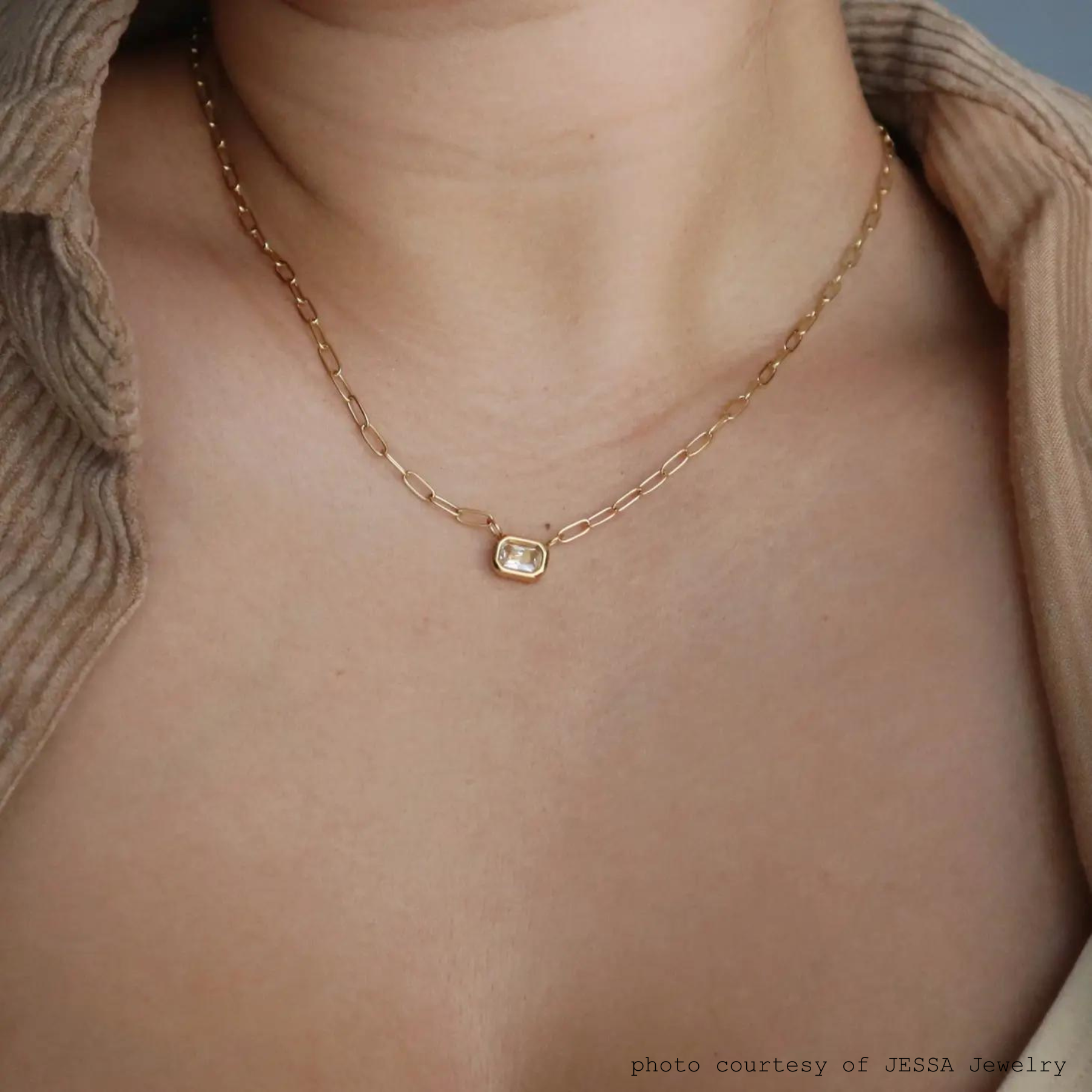 The Rectangular Gem Paperclip Pendant Necklace by Jessa Jewelry sold at Harbour Thread
