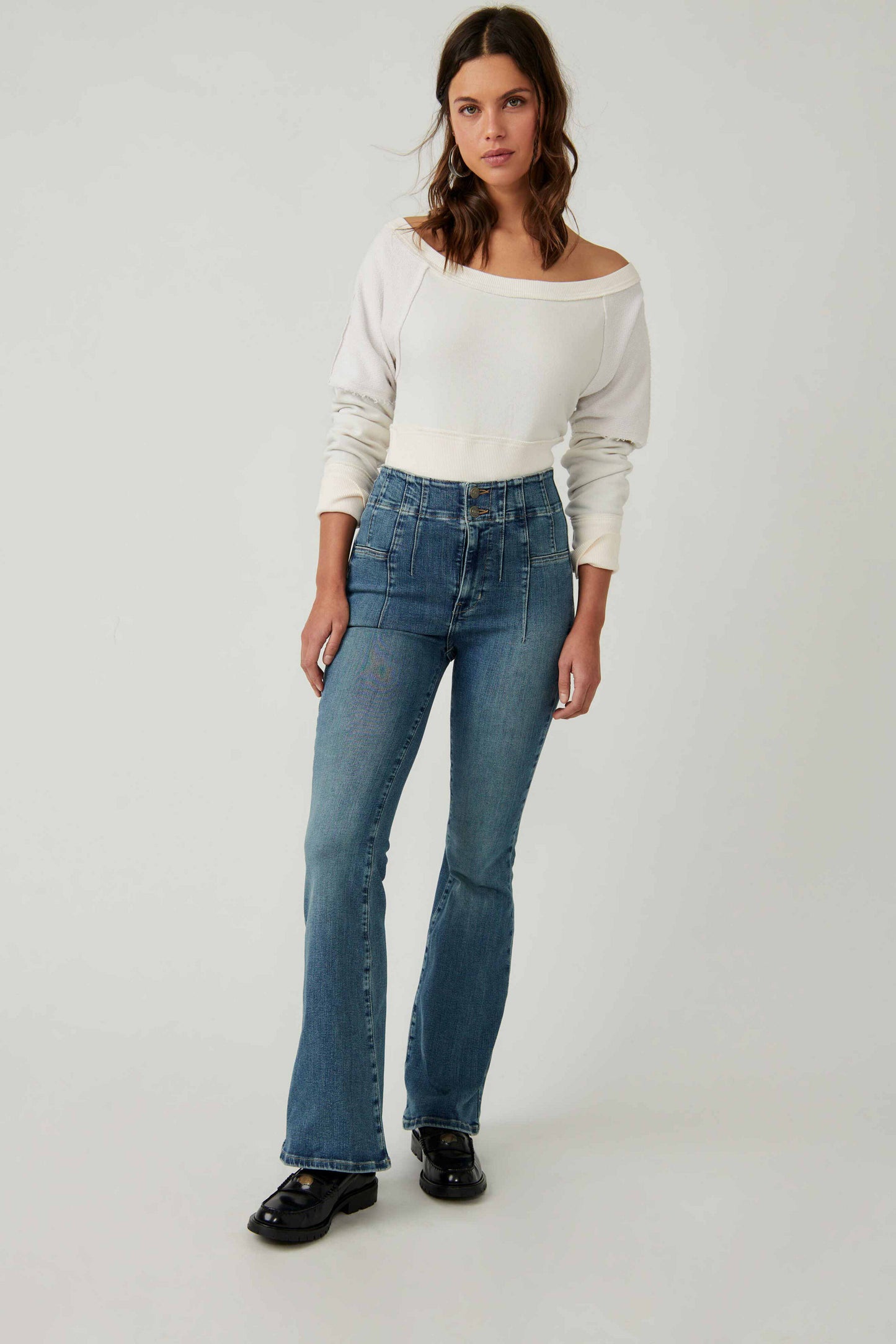 Free People Just Float on Flare Jeans Blue (love Letters) Super Flare Wide  Sz 30