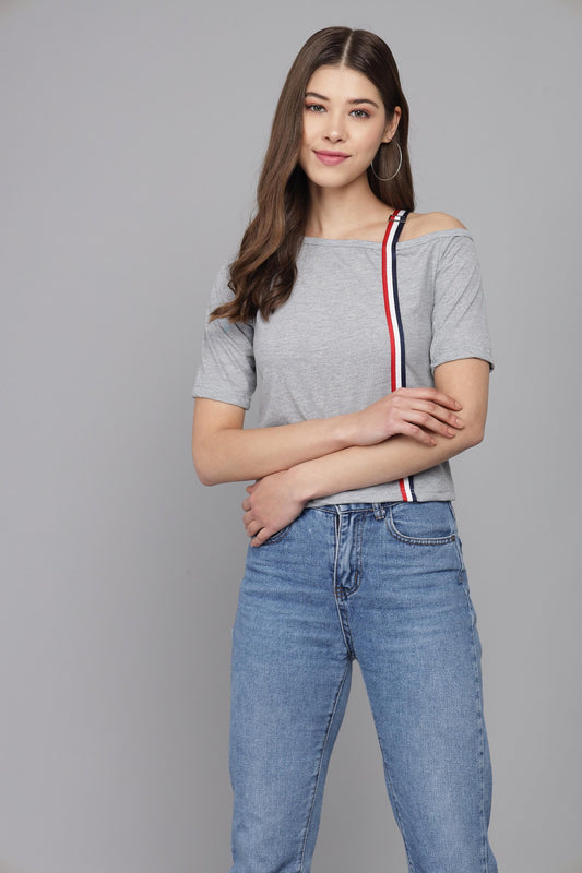 Women's Viscose Rayon Solid One Shoulder Strap Top