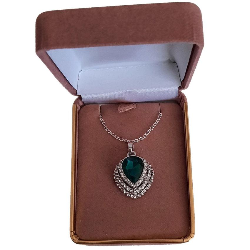 Emerald Green Pear Drop Stone With Cubic Zirconia Edges Pendant(2)