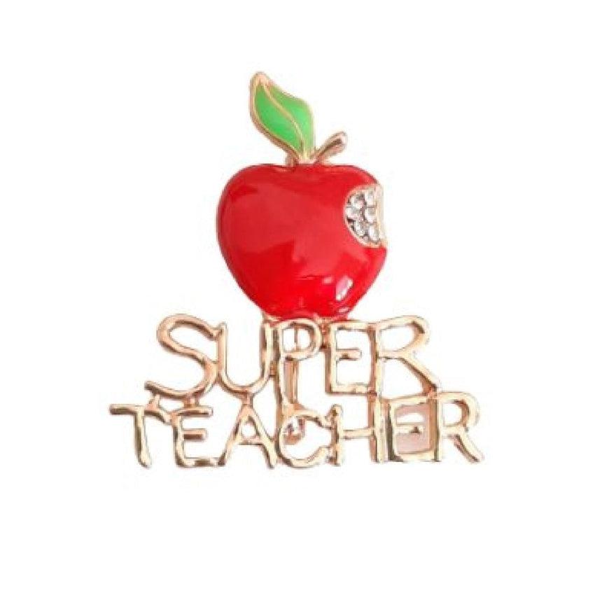 Red Apple With Super Teacher Letters Brooch