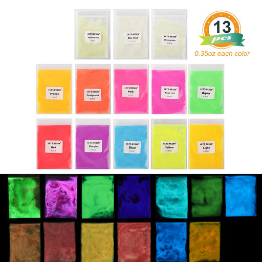 LET'S RESIN 12 Colors Glow in The Dark Pigment Powder - 20g/0.7oz Each  Bottle Epoxy Resin Luminous Pigments for Slime, Nails, Acrylic Paint,  Halloween