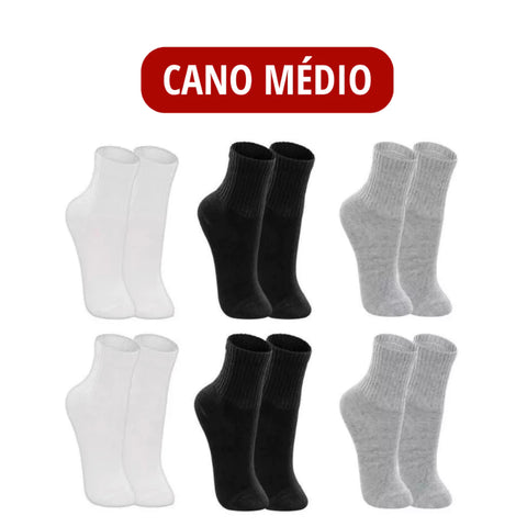 Kit 12 Pares Meia Cano Alto Algodão Unissex 36-42 - Anti Odor