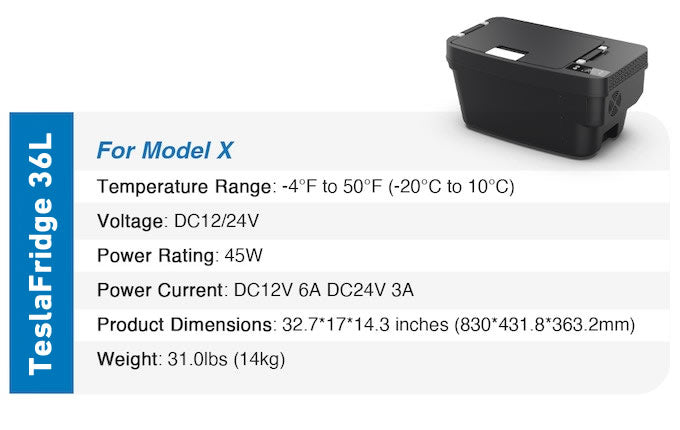 The specification of the Tesla Mode X fridge