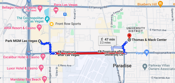 Directions from Park MGM Las Vegas to the Thomas and Mack Center