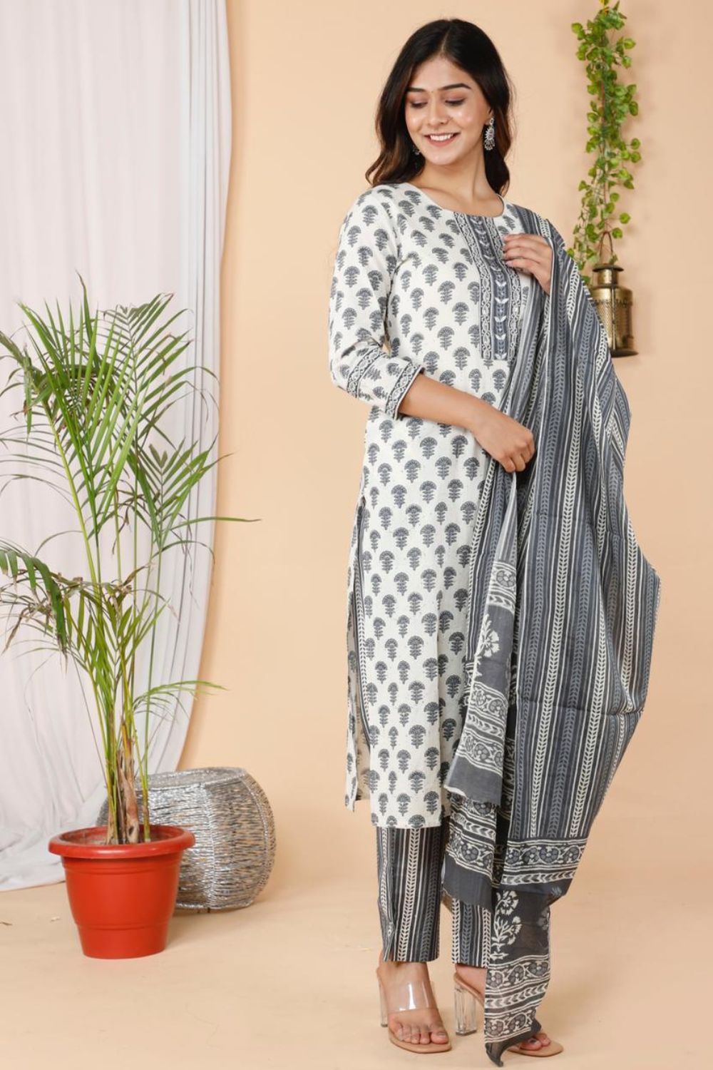 Beautiful Cotton Printed Kurti Pant Dupatta Set - KC201038