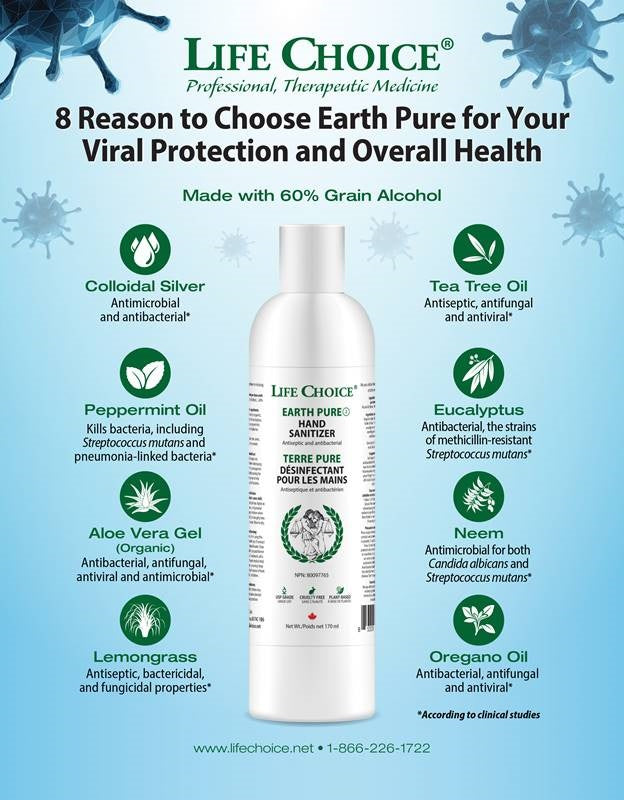 Life Choice Hand Sanitizer w/ Silver, Organic Aloe & Essential Oils (Won't Dry Your Hands!), 170ml