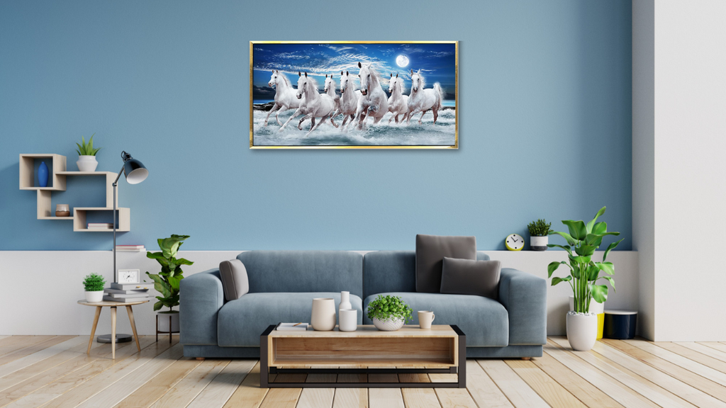 7 horses painting framed