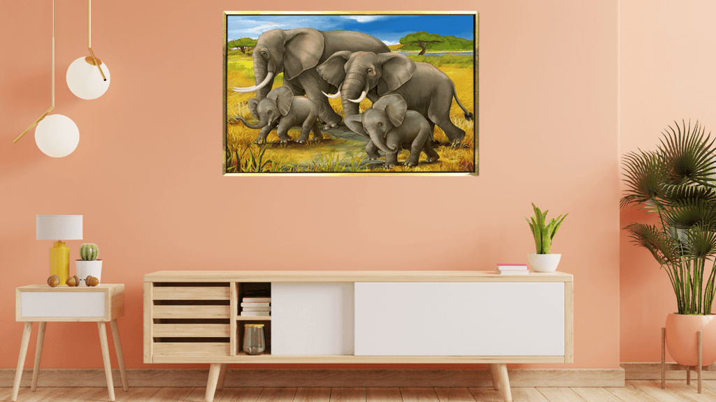 Elephants With Their Babies Vastu Canvas Painting